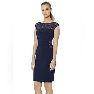 Lauren Ralph Lauren Navy Blue Sequin Lace Trimmed  Dress Size 14 lined